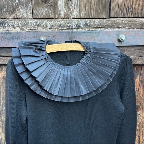 Saks Fifth Avenue Black Pleated Collar Top - Picture 2 of 9